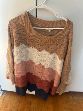 ANDREE BY UNIT Colorblock Wave Knit Sweater in Camel, Cream, Rust & Black